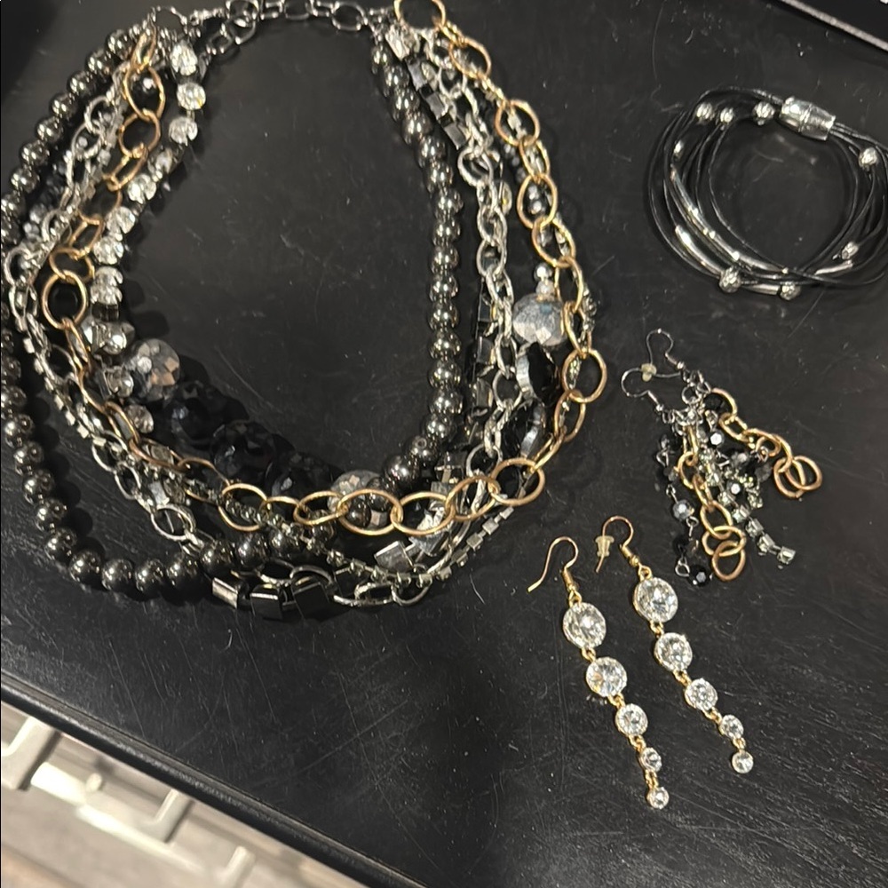 Elegant Gold and Silver colored metal Multi-Layer Necklace Set
